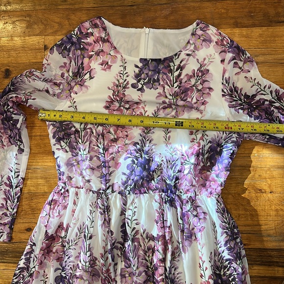 Floral Long Sleeve Maxi Dress & Scarf - Pink and Purple Chiffon - Picture 8 of 14